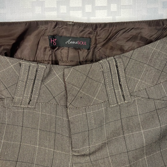 Y2K 2000s Lowrise Tailored Brown Plaid Capri Trousers Bermuda Shorts - Picture 7 of 9